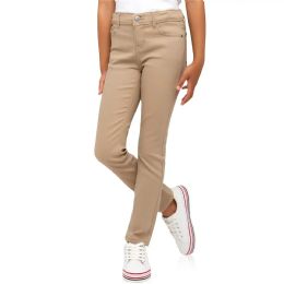 24 Bulk Girl's Super Stretch Pencil Skinny Uniform Pant Khaki Size 4
