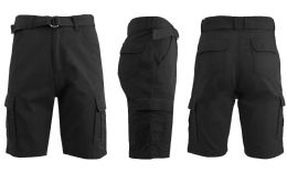 24 Bulk Mens Cotton Cargo Shorts With Belt Black Size 30