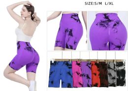 72 Bulk Women's Seamless High-Waist Tie-Dye Ruched Butt Lifting Workout Shorts S/m, L/xl