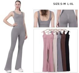 48 Bulk Women's Seamless Scoop Neck Sleeveless Flare Leg Jumpsuit Unitard S/m, L/xl