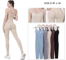 48 Bulk Women's Seamless Strappy Crisscross Back Yoga Jumpsuit Unitard S/m, L/xl