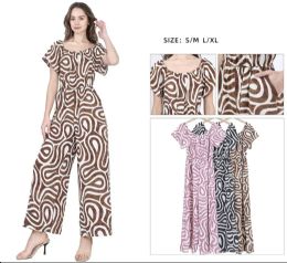 48 Bulk Women's Abstract Swirl Print Flutter Sleeve WidE-Leg Jumpsuit S/m, L/xl