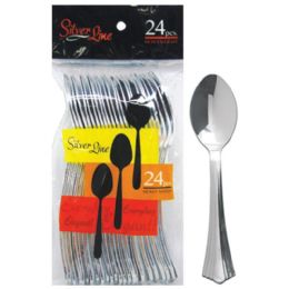 96 Bulk 24 -Piece Plastic SILVER CUTLERY SPOON IN BAG