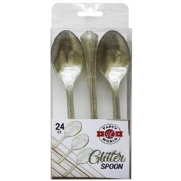 48 Bulk 24-Piece Plastic GOLD GLITTER CUTLERY SPOON