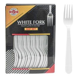 48 Bulk 48-Piece Polypropylene HEAVY DUTY WHITE FORK IN PRINTED BOX