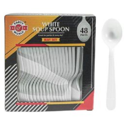 48 Bulk 48-Piece HEAVY DUTY WHITE SOUP SPOON IN PRINTED BOX