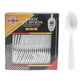 48 Bulk 48-Piece Polypropylene HEAVY DUTY WHITE SPOON PRINTED BOX