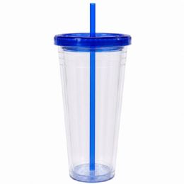 24 Bulk 24 Oz Drinkware Tumbler With Lid & Straw In Clear And Blue