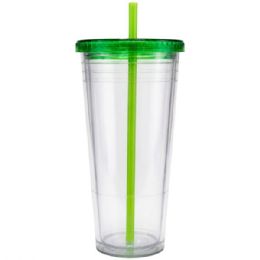 24 Bulk 24 Oz Drinkware Tumbler With Lid & Straw In Clear And Green