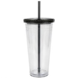 24 Bulk 24 Oz Drinkware Tumbler With Lid & Straw In Clear And Grey