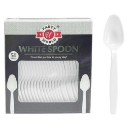 48 Bulk 51-Piece WHITE SPOON Plastic CUTLERY IN PRINTED BOX