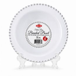 36 Bulk 12OZ WHITE & SILVeR ROUND BEADED BWL 6-Piece