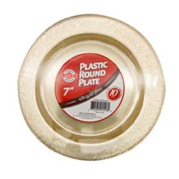 48 Bulk 7" ROUND PLATE GOLD GLITTER 10-Piece