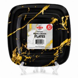 24 Bulk 7.25" HOTSTAMP SQUARE PLASTIC PLATE BLACK 10-Piece