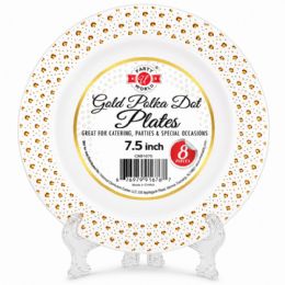48 Bulk 7.5" GOLD POLKA DOT PLATES 8-Piece