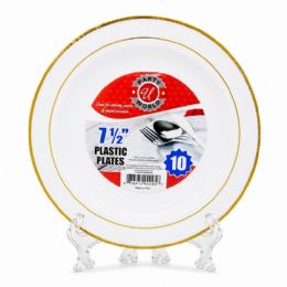 36 Bulk 7.5" HOT STAMP PLASTIC PLATE GOLD RIM 10-Piece
