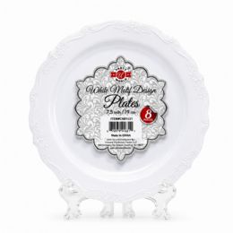 48 Bulk 7.5" WHITE MOTIF DESIGNER PLATES 8-Piece