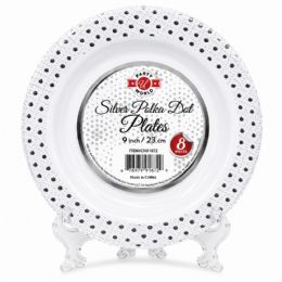 36 Bulk 9" SILVER POLKA DOT PLATES 8-Piece