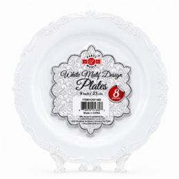 36 Bulk 9" WHITE MOTIF DESIGNER PLATES 8-Piece
