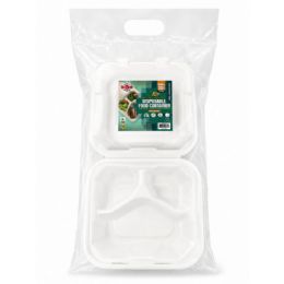 24 Bulk 8"X8" BIODEGRADABLE FOOD CONTAINERS 3-Section 20-Piece
