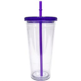 24 Bulk 24 Oz Drinkware Tumbler With Lid & Straw In Clear And Purple