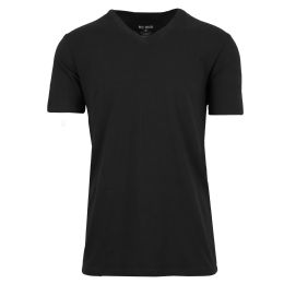 24 Bulk Men's Short Sleeve V-Neck Cotton Stretch Tees Black Medium