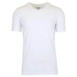 24 Bulk Men's Short Sleeve V-Neck Cotton Stretch Tees White Medium