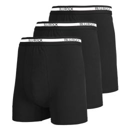 12 Bulk Blu Rock Men's Stretch Cotton Boxer Briefs (3 Pack) Black Small