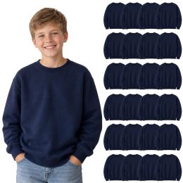24 Bulk Youth Cotton Crew Neck Sweat Shirt Navy Size Small