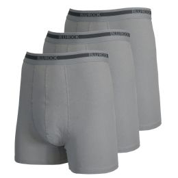 12 Bulk Blu Rock Men's Stretch Cotton Boxer Briefs (3 Pack) Heather Grey Small