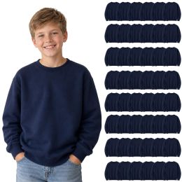 48 Bulk Youth Cotton Crew Neck Sweat Shirt Navy Size Small