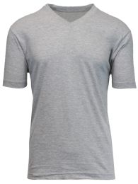 24 Bulk Men's Short Sleeve V-Neck Tee Heather Grey S