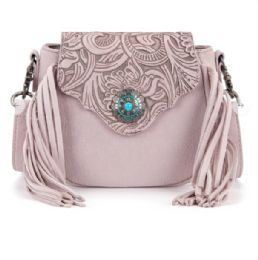 12 Bulk Montana West Embossed Fringe Mini Crossbody - Dark Pink