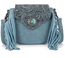 12 Bulk Montana West Embossed Fringe Mini Crossbody - Jean
