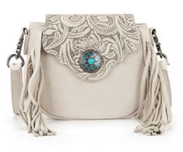 12 Bulk Montana West Embossed Fringe Mini Crossbody - Tan