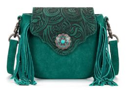 12 Bulk Montana West Embossed Fringe Mini Crossbody - Turquoise