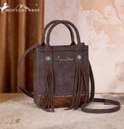12 Bulk Montana West HaiR-On Cowhide Fringe Tote/crossbody - Coffee
