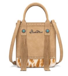 12 Bulk Montana West Pink Tooled & Cowhide Whipstitch Tote BaG-Tan