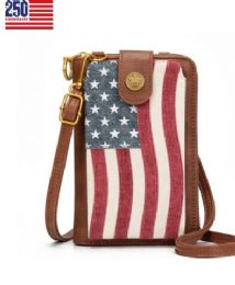 12 Bulk Montana West American Flag Rfid Crossbody Phone Wallet - Jean