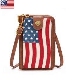 12 Bulk Montana West American Flag Rfid Crossbody Phone Wallet - Red