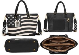 12 Bulk Montana West American Flag Braided Concealed Carry Vintage Patriotic Western Tote Shoulder PursE-Black