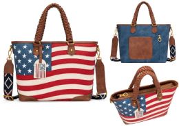 12 Bulk Montana West American Flag Braided Concealed Carry Vintage Patriotic Western Tote Shoulder PursE-Red