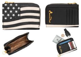 12 Bulk Montana West American Flag Rfid Zip Around Wallet - Black