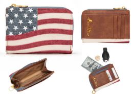 12 Bulk Montana West Vintage Patriotic American Flag Rfid Zip Around Wallet - Jean