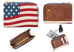 12 Bulk Montana West American Flag Rfid Zip Around Wallet - Red