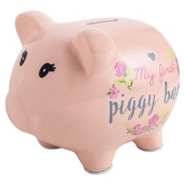 12 Bulk Ceramic Baby's First Piggy Bank - Pink