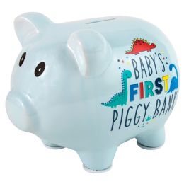 12 Bulk Ceramic Baby's First Piggy Bank - Blue