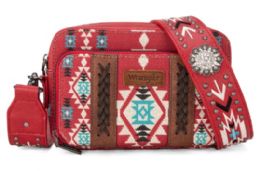 4 Bulk Wrangler Aztec Printed Crossbody Purse With Wallet Compartment - Red