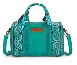 4 Bulk Wrangler Braided Paisley Bandana Boston Bag - Turquoise