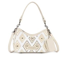 4 Bulk Wrangler Aztec Studded Denim Shoulder Bag With Mini Pouch - Beige